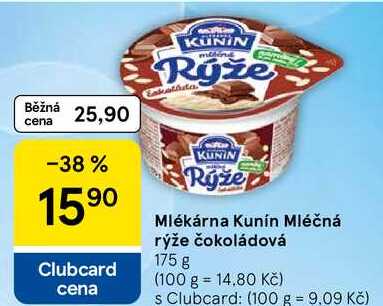 Mlékárna Kunín Mléčná rýže čokoládová, 175 g 