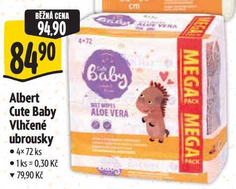 Albert Cute Baby Vlhčené ubrousky, 4x 72 ks