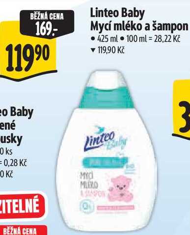 Linteo Baby Mycí mléko a šampon, 425 ml