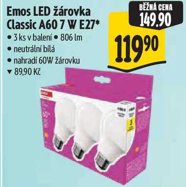Emos LED žárovka Classic A60 7 W E27, 3 ks 