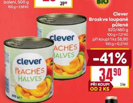 Clever Broskve loupané půlené 820/480 g