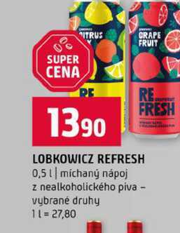 LOBKOWICZ REFRESH 0,5l míchaný nápoj z nealkoholického piva vybrané druhy