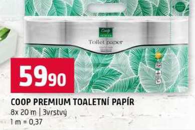 COOP PREMIUM TOALETNÍ PAPÍR 8x 20 m 3vrstvý