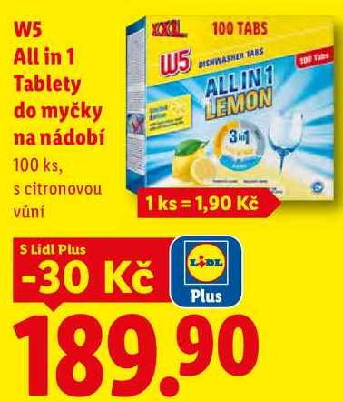 W5 All in 1 Tablety do myčky na nádobí, 100 ks