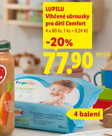 LUPILU Vlhčené ubrousky pro děti Comfort, 4x 80 ks