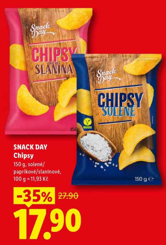 SNACK DAY Chipsy 150 g, solené/ paprikové/slaninové