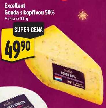 Excellent Gouda s kopřivou 50%, cena za 100 g 