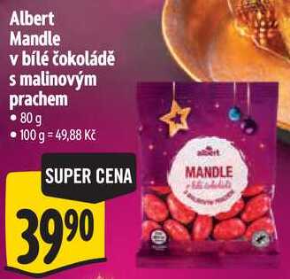 Albert Mandle v bílé čokoládě s malinovým prachem, 80 g