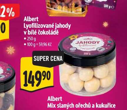 Albert Lyofilizované jahody v bílé čokoládě 250g