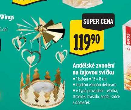 Andělské zvonění na čajovou svíčku 1 baleni 13×8 cm