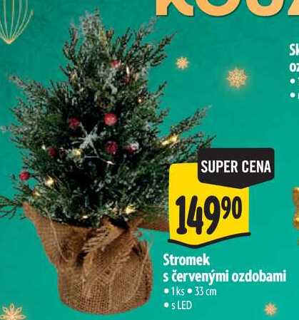 Stromek s červenými ozdobami 1ks 33 cm