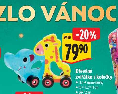   Dřevěné zvířátko s kolečky 1 ks  