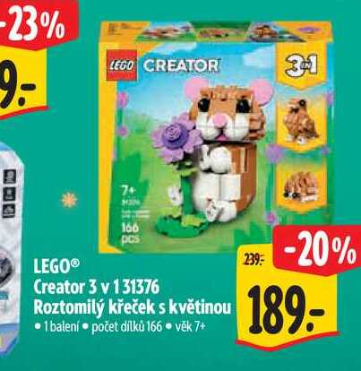 LEGO® Creator 3 v 131376 Roztomilý křeček s květinou