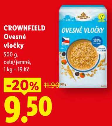 CROWNFIELD Ovesné vločky, 500 g, celé/jemné