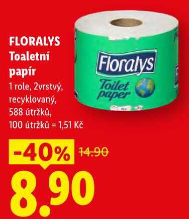 FLORALYS Toaletní papír, 1 role, 2vrstvý