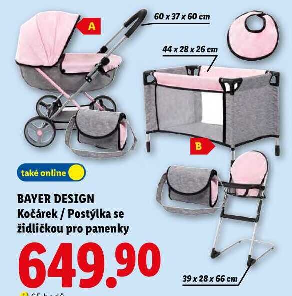 BAYER DESIGN Kočárek / Postýlka se židličkou pro panenky Lidl