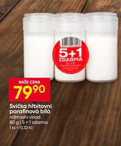 Svíčka hřbitovní parafínová bílá náhradní vklad 80 g Hruška