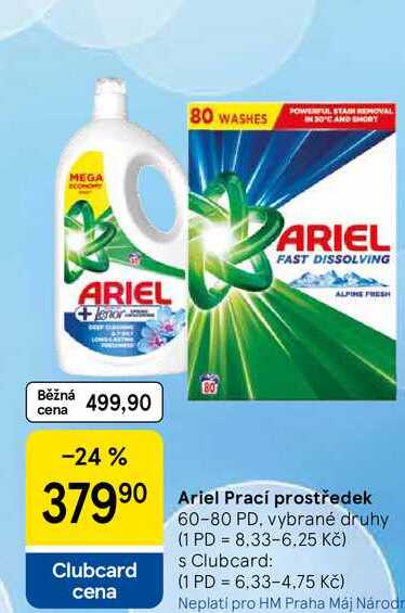 Ariel Prací prostředek, 60-80 PD, vybrané druhy Tesco