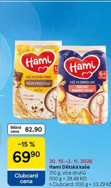 Hami Dětská kaše, 210 g, více druhů Tesco