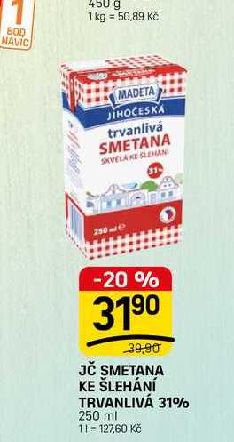 JČ SMETANA KE ŠLEHÁNÍ TRVANLIVÁ 31% 250 ml