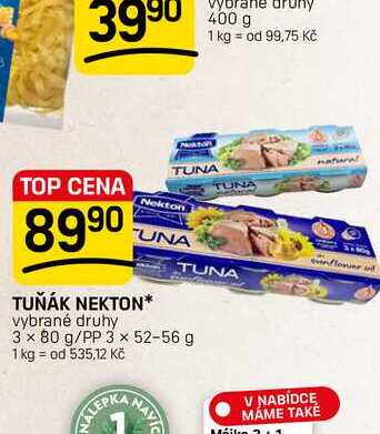 TUŇÁK NEKTON* vybrané druhy 3 x 80 g/PP 3 x 52-56 g