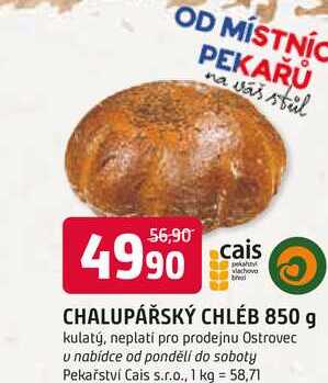CHALUPÁŘSKÝ CHLÉB 850 g