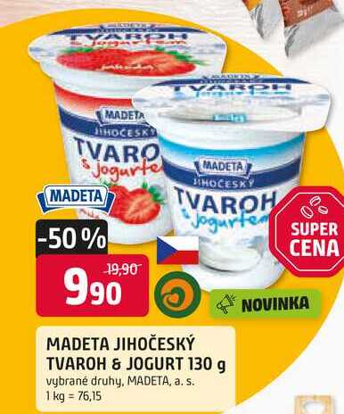 Madeta Jihočeský tvaroh s jogurtem 130g, vybrané druhy
