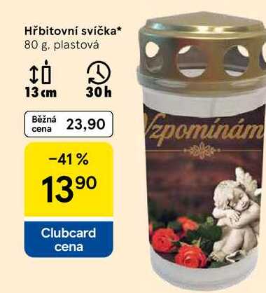 Hřbitovní svíčka, 80 g, plastová Tesco
