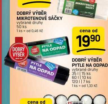DOBRÝ VÝBĚR PYTLE NA ODPAD vybrané druhy 35 || 15 ks