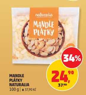 MANDLE PLÁTKY NATURALIA, 100 g
