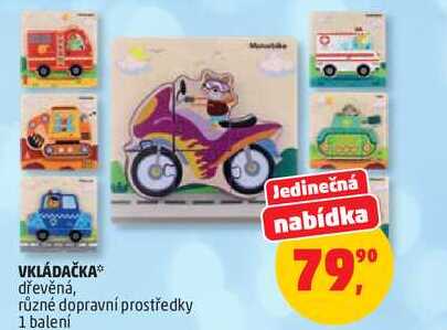 VKLÁDAČKA dřevěná, různé dopravní prostředky, 1 balení