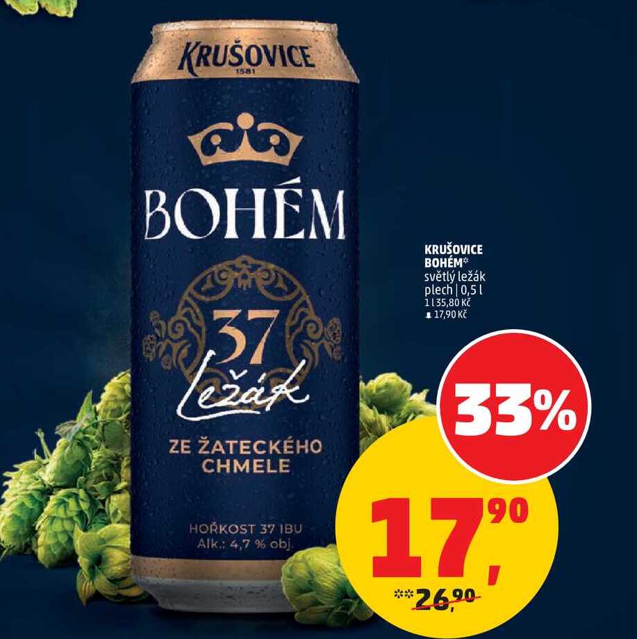 KRUŠOVICE BOHÉM světlý ležák plech, 0,5 l