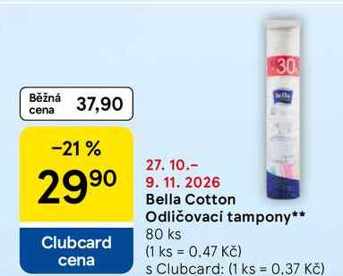 Bella Cotton Odličovací tampony, 80 ks Tesco