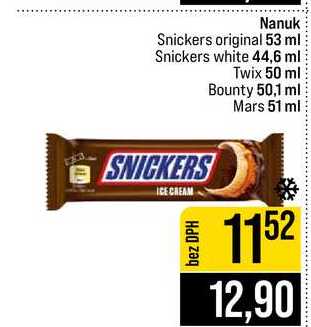Nanuk Snickers original 53 ml Snickers white 44,6 ml Twix 50 ml Bounty 50,1 ml Mars 51 ml