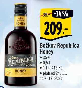 Božkov Republica Honey 35%, 0,5 l