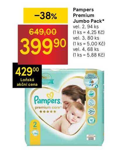 Sleva - Pampers Premium Jumbo Pampers Premium Jumbo Pack - Tesco 