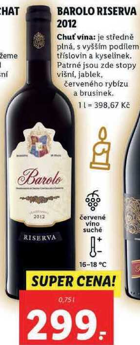 BAROLO RISERVA 2012, 0,75 l