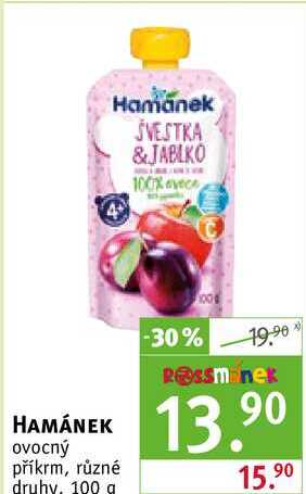 HAMÁNEK ovocný příkrm, různé druhy, 100 g 