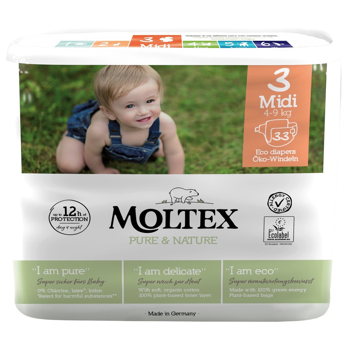 Moltex Pure & Nature EKO Jednorázové dětské plenky midi 4–9 kg (velikost 3)