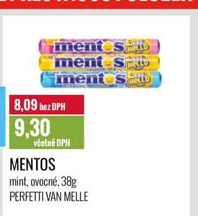  MENTOS mint, ovocné, 38g PERFETTI VAN MELLE 