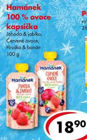 Hamánek 100% ovoce kapsička Jahoda & jablko Červené ovoce Hruška & banán, 100 g 