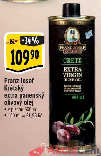 Franz Josef Krétský extra panenský olivový olej v plechu, 500 ml 