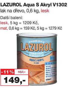 LAZUROL Aqua S Akryl V1302, lak na dřevo