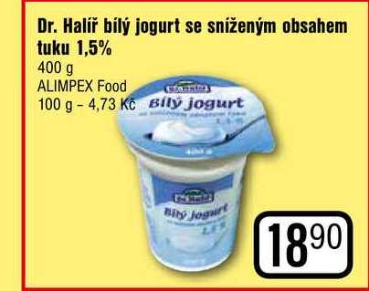 Dr. Halíř bílý jogurt se sníženým obsahem tuku 1,5% 400 g 