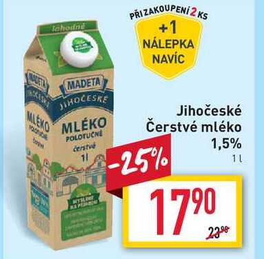 Jihočeské Čerstvé mléko 1,5% 1l