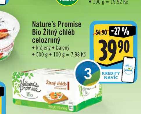  Nature's Promise Bio Žitný chléb celozrnný krájený 500 g