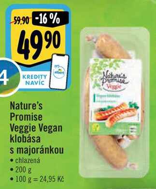 Nature's Promise Veggie Vegan klobása s majoránkou chlazená, 200 g