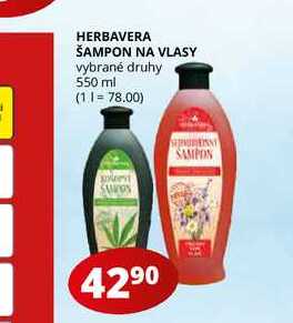 HERBAVERA ŠAMPON NA VLASY vybrané druhy 550 ml