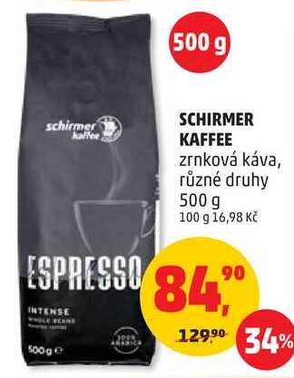 SCHIRMER KAFFEE zrnková káva, 500 g v akci