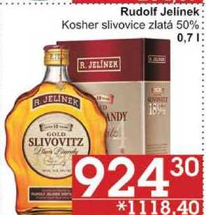 Rudolf Jelinek Kosher slivovice zlatá 50%, 0,7 l